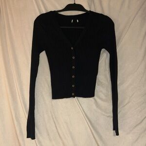 Urban Outfitters Black Ribbed Button-Up Cardigan